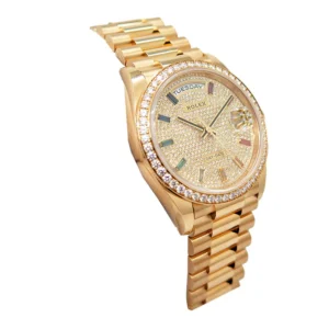 Day-Date Yellow Gold With Pave Diamond Dial/Sapphire 128348RBR-0030 Replica
